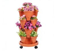 Vasi impilabili - Torre verticale a 4 livelli | Torre da giardino verticale per fioriera da giardino impilabile per balcone e appartamento, stile terracotta con vassoio per l'acqua rimovibile