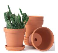 Vasi in terracotta e argilla da 15,2 cm, per piante con sottovaso, vasi medi in terracotta con foro di drenaggio, vaso di terracotta per piante da interno ed esterno, confezione da 4 vasi