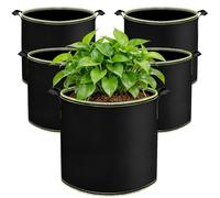Vasi in Tessuto, 5 Pezzi 12L Sacchi per Piante, Vasi per Orto con Maniglie, Sacchi per Orto Riutilizzabili, per Patate, Pomodori, Carote, Fragole, Verdure per Balcone, Terrazza, Serra e Giardino (12L)