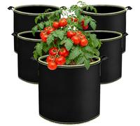 Vasi in Tessuto, 5 Pezzi 12L Sacchi per Piante, Vasi per Orto con Maniglie, Sacchi per Orto Riutilizzabili, per Patate, Pomodori, Carote, Fragole, Verdure per Balcone, Terrazza, Serra e Giardino (22L)