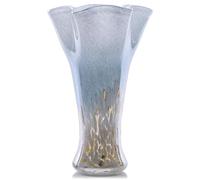 Vasi in vetro blu bianco da 22,8 cm di altezza, vaso in vetro soffiato a mano, decorazione per la casa, vaso per fiori a bocca larga, centrotavola, per libreria, tavolo da pranzo, scrivania da ufficio