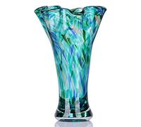 Vasi in vetro color foglia di tè da 22,9 cm di altezza, per fiori, vaso in vetro soffiato a mano, decorazione per la casa, vaso da fiori verde a bocca larga, centrotavola, per libreria, tavolo da