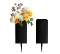 Vasi per Cimitero, 2 Pezzi Vaso per Tomba con 10 cm Picchetto da Terra 8 x 8 x 20 cm Vaso Commemorativo in Metallo con 4 Fori di Drenaggio per Giardini Balconi Prati Tombe Funerali