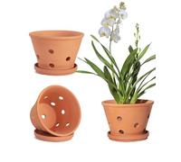 Vasi per orchidee in terracotta da 15 cm con fori e piattini, 3 piccoli vasi per orchidee in argilla per rinvaso, vasi per fiori per orchidee, interni ed esterni, promuove la circolazione dell'aria