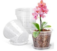 Vasi per orchidee trasparenti, confezione da 6 vasi per orchidee in plastica da 4 pollici per il rinvaso, design traspirante per una crescita sana delle radici, vaso per vivaio trasparente con piat