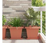 vidaXL Set 6 vasi da fiori Rosso mattone 43×43×33,5 cm Plastica, quadrati, per esterni