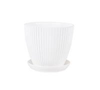 Vasi per piante da fiori in resina in tinta unita, vasi decorativi con vassoio, per interni ed esterni, motivo verticale, vasi per fiori per la coltivazione di piante grasse e piante grasse (bianco, S