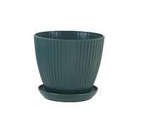 Vasi per piante da fiori in resina, in tinta unita, vasi decorativi, con vassoio, per interni ed esterni, motivo verticale, vasi per fiori da coltivazione, piante grasse verdi (verde, XL, 15 x 13 cm)