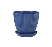 Vasi per piante da fiori in resina in tinta unita vasi decorativi con vassoio, per interni ed esterni, motivo verticale, vasi da fiori per la coltivazione di piante grasse, vaso da giardinaggio (blu