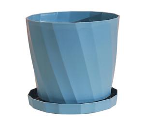 Vasi per piante multifunzionali, semplici, rotondi in plastica PP, rinforzati, con vassoio, blu, taglia M