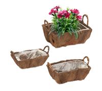 Vasi portafiori set 3 cesti fibra cocco legno fioriere quadrate fiori piante