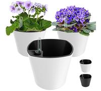 Vasi rotondi autoirriganti da 17,8 cm, per piante da interno, con indicatore del livello dell'acqua, confezione da 3 pezzi, colore viola africano, per tutte le orchidee, aloe, piante da casa, piantare