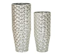 Vasi Set di 2 vasi argentati Ideali per piante2 diametri Dimensioni 40X40X99-32X32X84 cm Ideali per piante cm in metallo Argento argento