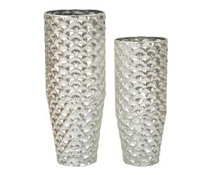 Vasi Set di 2 vasi argentati Ideali per piante2 diametri Dimensioni 40X40X99-32X32X84 cm Ideali per piante cm in metallo Argento argento