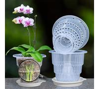 Vasi trasparenti per orchidee Meshpot da 4 pollici con fori e sottovasi per il rinvaso, confezione da 4 piccoli vasi in plastica per orchidee che