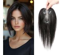 VASILIA Topper per capelli da donna in veri capelli umani da 25,4 cm, con capelli diradati, 100% capelli umani Remy, 8,1 x 10,9 cm, base svizzera leggera e traspirante, adatta per l'uso quotidiano