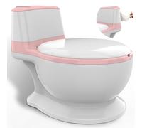 Vasino da viaggio per bambini, con spazzola per la pulizia, contenitore per salviette e paraspruzzi, portatile, per bambini da 1 a 6 anni, colore: rosa e bianco