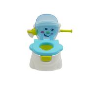 Vasino per bambini blu - WC educativo con faccina sorridente, contenitore rimovibile + porta carta, sedile WC rimovibile per bambini dai 6 mesi in su, altezza 19 cm