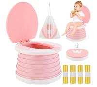Vasino Portatile per Bambini da Viaggio WC Water Gabinetto Vasetto Pieghevole Bagno Bambina Bimba Toilette Bebè Toilet Mini Bimbi + 60 Sacchetti Vasino Per Viaggio in Campeggio o Uso Domestico(Rosa)