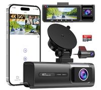 Vasip 3-Canali Dash Cam Auto 4K+1080P+1080P, 5GHz WiFi Telecamera per Auto con Scheda SD 64G, Dashcam Auto 170° Grandangolo,Super Visione Notturna,WDR,G-Sensor,Registrazione in Loop(Argento)