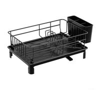 Vasiumic Grande scolapiatti a due livelli con cestello portaposate staccabile, sistema di drenaggio automatico dell'acqua, ganci a forma di S, organizer da cucina in acciaio inox (nero)