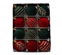 Vasiumic Set di 12 ornamenti per albero di Natale in velluto, 6 cm, palline floccate con corde per appendere e fibbie in metallo, per eleganti decorazioni per la casa e le festività (LM116-6CM2H))