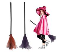 Vaskula 2 Pezzi Scopa de La Stregas Volante per Halloween 83cm Halloween Floating Broom in Plastica Scopa Rimovibile per Cosplay Casa Fantasma Spettacoli e Festival (Arancione/Viola)