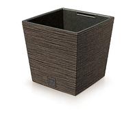 Vaso 2 in 1 Con Interno, per Piante in Plastica e Legno, Effetto Scalpello 24 cm x 24 cm x 23,5 cm (Caffè)