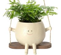 Vaso a forma di altalena, vaso da appendere per interni ed esterni, vaso in resina con faccina sorridente e altalena, vaso in resina seduto per piante grasse