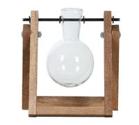 Vaso a forma di fiaschetta con supporto in legno.