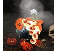 Vaso a forma di teschio con bolle, decorazione di Halloween con calderone strega e bulbo oculare illuminato, per un'atmosfera raccapricciante stagionale (arancione)
