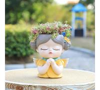 Vaso a Forma di Testa, Vasi per Piante da Interno da Ragazza in Resina con Fori di Drenaggio, Meditazione, Preghiera e Ragazza dei Funghi, Carino Vaso Decorativo da Interno per Piante Grasse