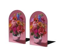 Vaso a sfera da discoteca con fiori vivaci, fermalibri per mensole, 2 pezzi, in legno, fermalibri per casa, ufficio, biblioteche