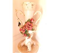 Vaso Anfora Porcellana Italiana Capodimonte Fiori Piedini Rose Firmato Vintage a