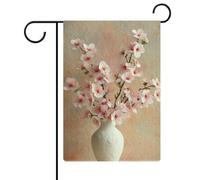 Vaso bianco con bandiera da giardino di ciliegie stagionali in iuta su entrambi i lati, 30,5 x 45,7 cm