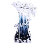 Vaso Blu Bianco Trasparente Onda Gradiente, Vaso di Vetro Soffiato a Mano in Stile Murano, Arte Decorativa Unica, per Tema Oceanico, Centrotavola per Casa Costiera, Moderno, Ingresso Ufficio, Tavolo