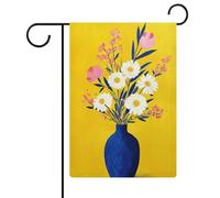 Vaso blu con margherite bianche bandiera da giardino stagionale vacanza iuta doppia faccia casa cortile bandiere esterne 30,5 x 45,7 cm
