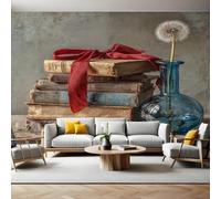 Vaso Carta da Parati Murale Libri d'epoca e denti di leone Foto Wallpaper 450x315 cm Grande Murale TNT Fotomurali Decor da Muro Poster per Camere da Letto Cucine Soggiorni Bambini