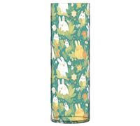 Vaso cilindrico in plastica verde con coniglietto e fiori, 30 cm, moderno, trasparente, alto, per casa, cucina, tavolo, centrotavola, decorazione