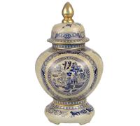 VASO CINESE POUTICHE BASE DA TAVOLO TERRA COPERCHIO ORO BLU COLLEZIONE 40 cm