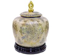 VASO CINESE POUTICHE BASE DA TAVOLO TERRA COPERCHIO ORO BRONZO COLLEZIONE 32cm