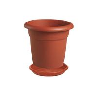 Vaso cm 22 rotondo per fiori e piante + Sottovaso 18 cm, Plastica Color Terracotta - Esterno, Giardino, Balcone + Omaggio Sassi Ornamentali Colorati 1kg (22 cm)