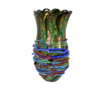 Vaso colorato vetro soffiato stile Murano lavorazione artistica altezza 38 cm