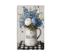 Vaso con fiori bianchi e blu, stile vintage, a levetta, per interruttore della luce, decorativo, 1 banda, per cucina, camera da letto, bagno, dimensioni 11,4 x 7 cm