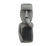 Vaso con statua a forma di testa dell'Isola di Pasqua, vaso con statua Moai da esterno, vaso decorativo in resina con luce solare, for cortili, giardini e terrazze.(A)