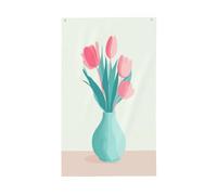 Vaso con tulipani rosa e menta bandiere minimali per la casa da cortile, 0,9 x 1,5 m, striscione di auguri con occhielli per interni ed esterni, decorazioni per la casa per feste