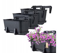 KADAX Fioriera da balcone 40 cm con base e maniglie Antracite - Set 3 pezzi