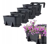KADAX Fioriere - 40cm-Set di 4- da Balcone in Plastica per Ringhiere, Vasi Completi di Sottovasi e Portavasi, Ideali per Piante da Esterno (Antracite)