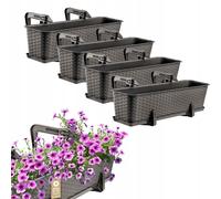Vaso da balcone KADAX con base e maniglie, 60 cm, marrone, confezione da 4