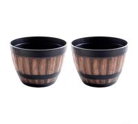 Vaso da fiori, 2 fioriere in plastica dal design in legno, per decorazione del giardino, contenitori creativi per piante a forma di vasca di vino (A)
